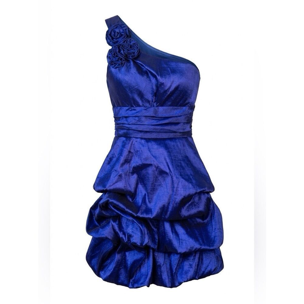 BLUE ONE SHOULDER TAFFETA DRESS SIZE SMALL